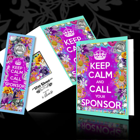 Keep Calm and Call Your Sponsor Greeting card Bookmark Combo