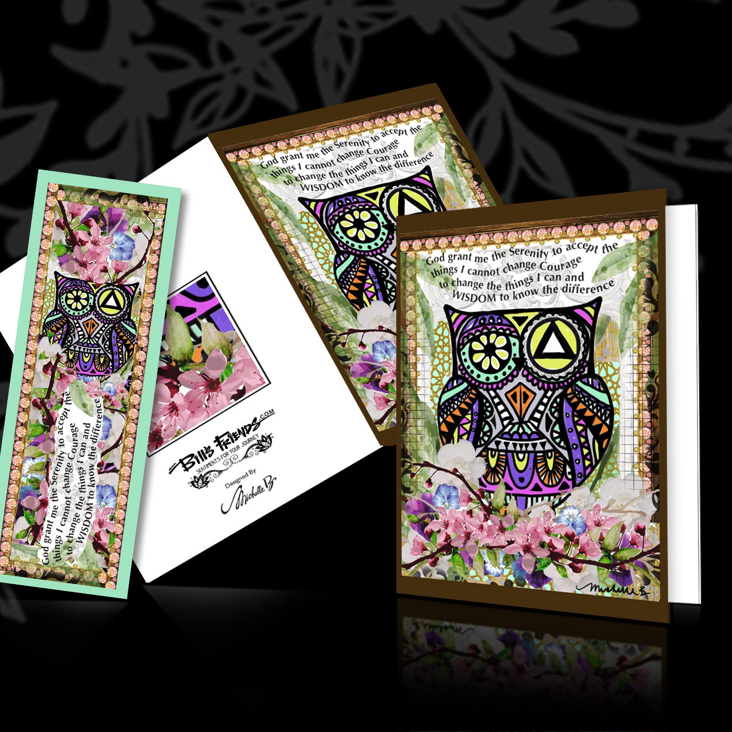 Owl Wisdom Serenity Prayer Greeting Card Bookmark Combo